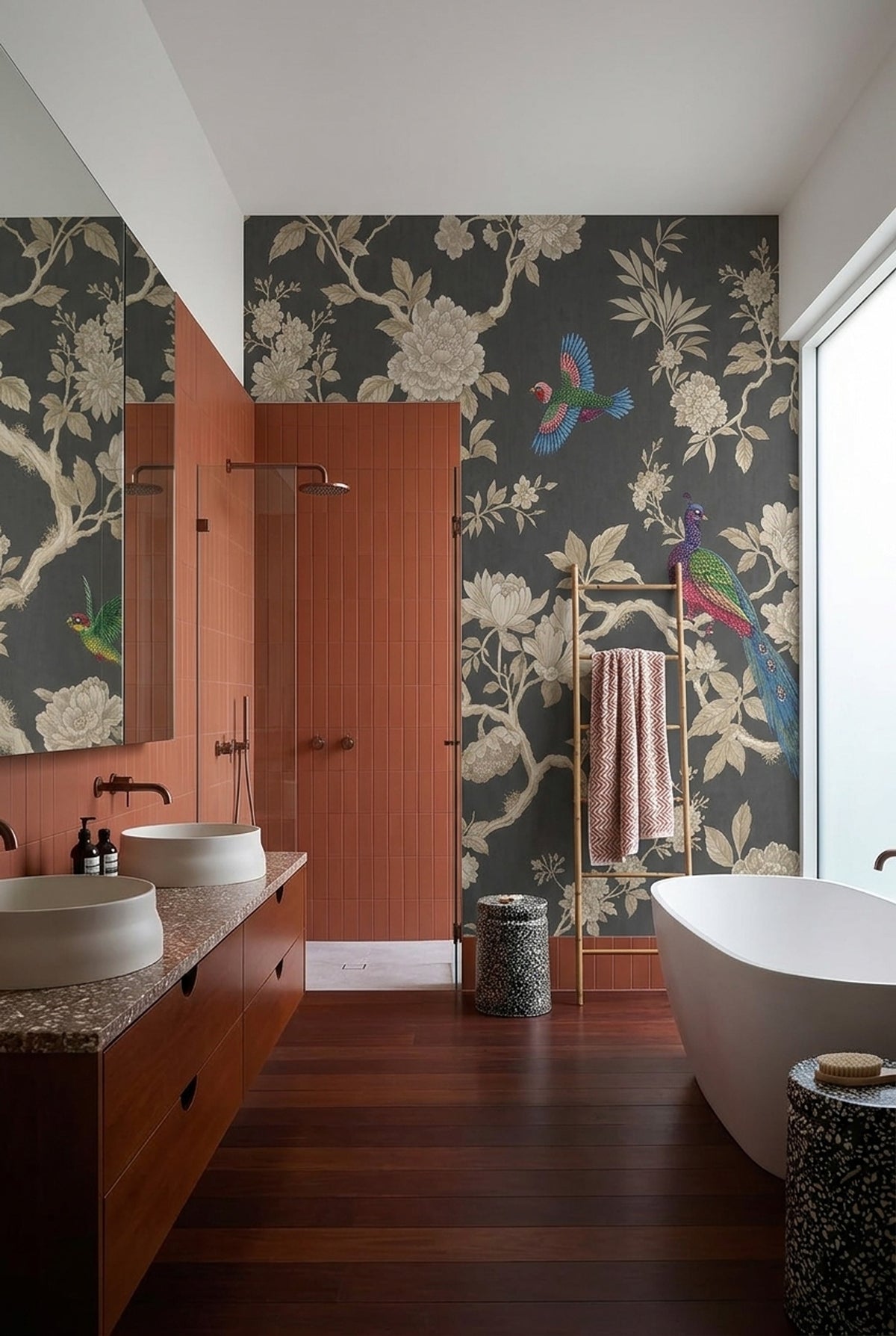Chinoiserie Wallpaper Dark Gray Removable Exotic Birds Wall Decor