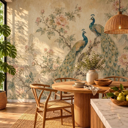 Chinoiserie Wallpaper Peacocks Peonies Wall Mural