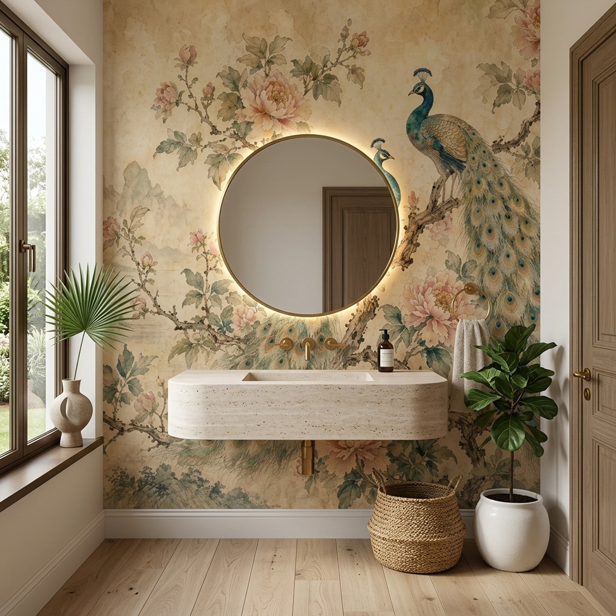 Chinoiserie Wallpaper Peacocks Peonies Wall Mural