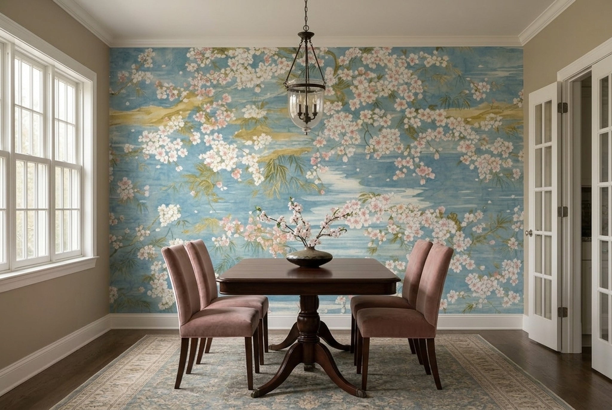 Cherry Blossoms Wallpaper Floral Landscape Watercolor Wall Mural