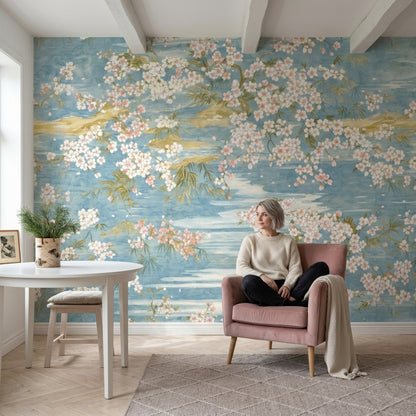 Cherry Blossoms Wallpaper Floral Landscape Watercolor Wall Mural