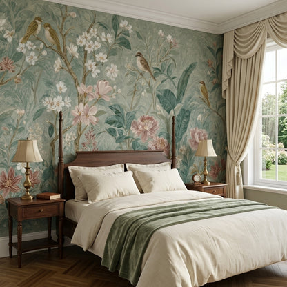 Botanical Wallpaper Floral Birds Wall Mural