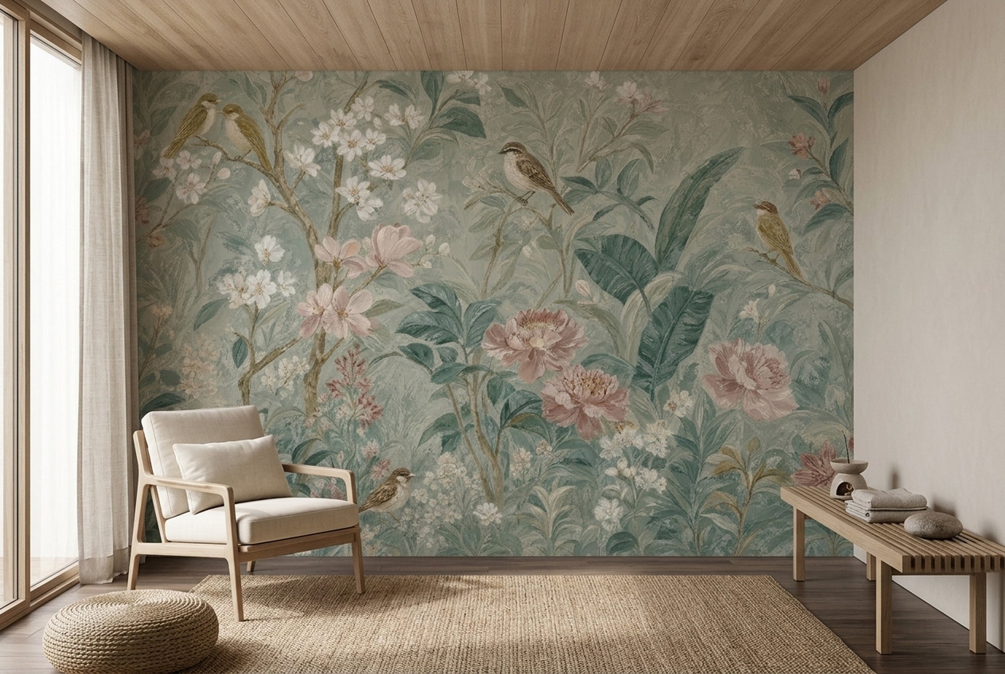 Botanical Wallpaper Floral Birds Wall Mural