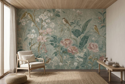Botanical Wallpaper Floral Birds Wall Mural