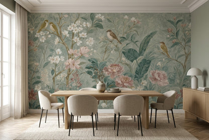 Botanical Wallpaper Floral Birds Wall Mural