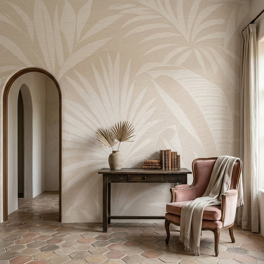 Tropical Leaves Wallpaper Palm Fronds Botanical Removable Wall Decor