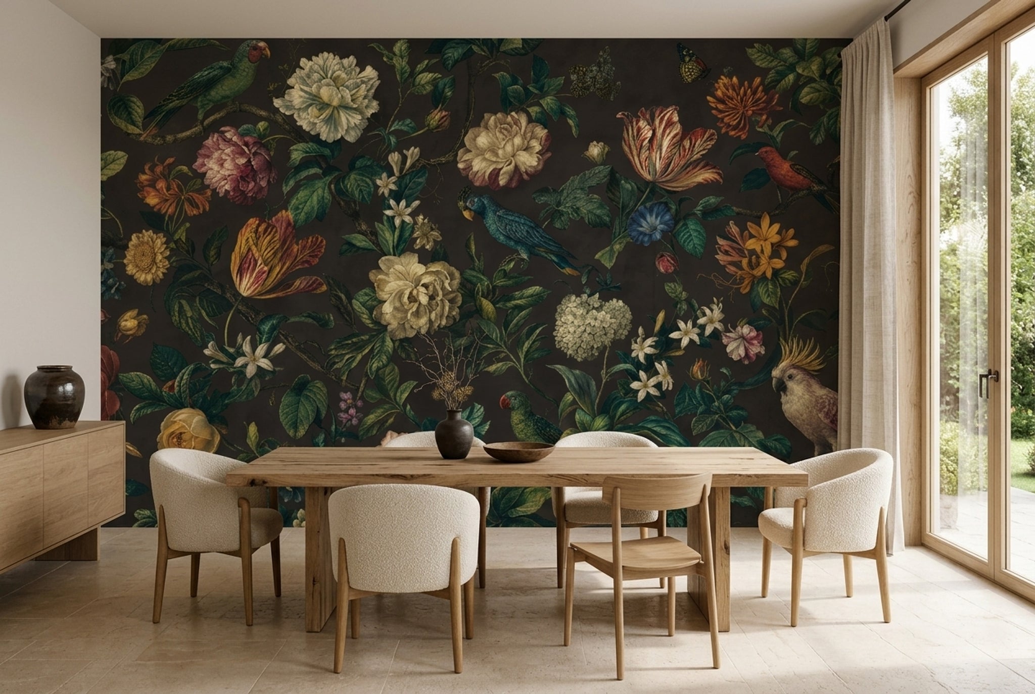 Tropical Birds Wallpaper Dark Floral Tropical Birds Wall Mural