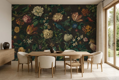 Tropical Birds Wallpaper Dark Floral Tropical Birds Wall Mural