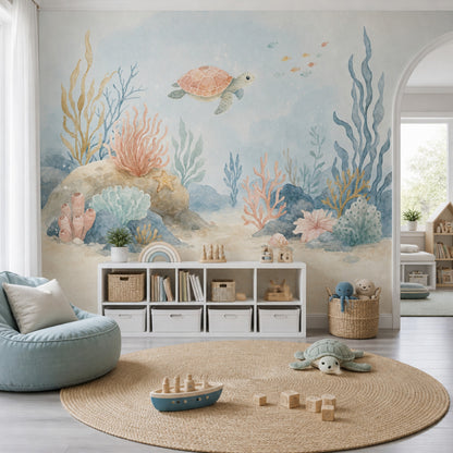 Sea Turtle Wallpaper Underwater Coral Reef Removable Wall Decor