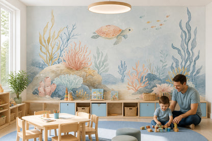 Sea Turtle Wallpaper Underwater Coral Reef Removable Wall Decor