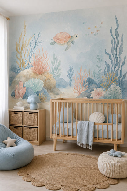 Sea Turtle Wallpaper Underwater Coral Reef Removable Wall Decor