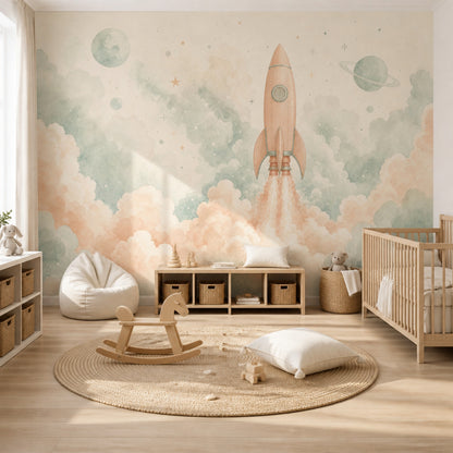 Space Wallpaper Rocket Watercolor Wall Mural