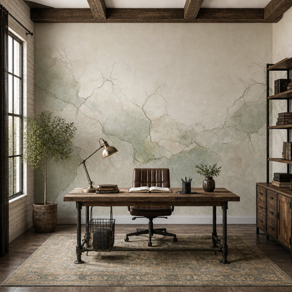 Muted Green Wallpaper Stone Texture Removable Plaster Wall Decor