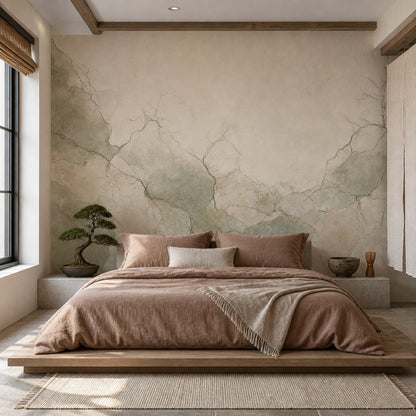 Muted Green Wallpaper Stone Texture Removable Plaster Wall Decor