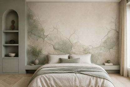Muted Green Wallpaper Stone Texture Removable Plaster Wall Decor