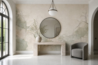 Muted Green Wallpaper Stone Texture Removable Plaster Wall Decor