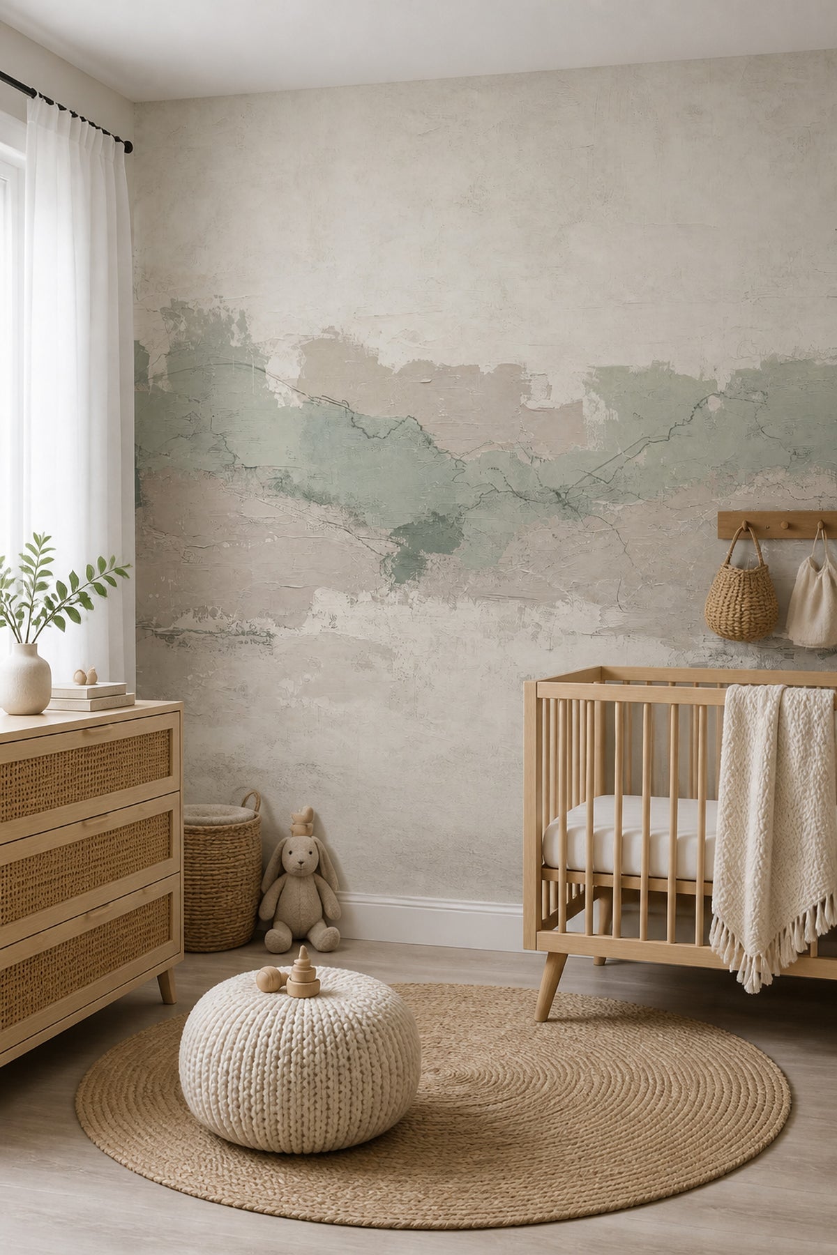 Textured Plaster Wallpaper Sage Green Distressed Removable Wall Decor