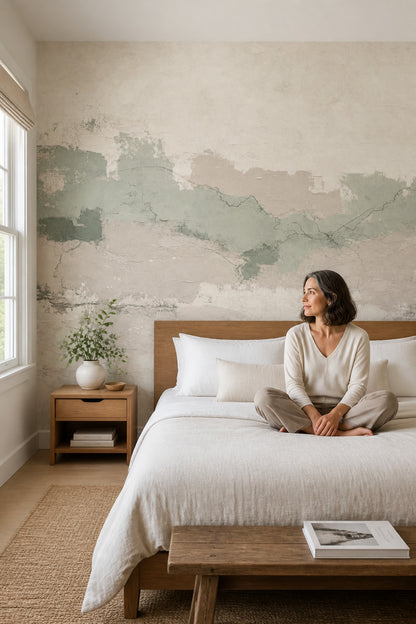 Textured Plaster Wallpaper Sage Green Distressed Removable Wall Decor
