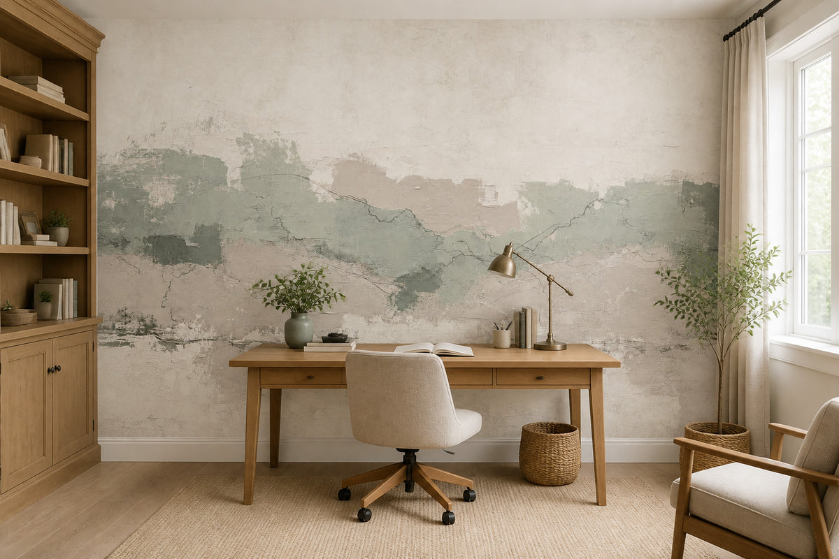 Textured Plaster Wallpaper Sage Green Distressed Removable Wall Decor