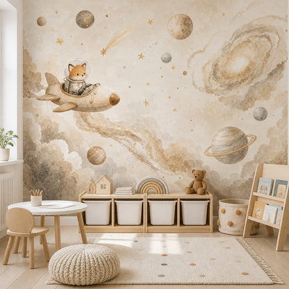 Fox Astronaut Wallpaper Rocket Space Wall Mural