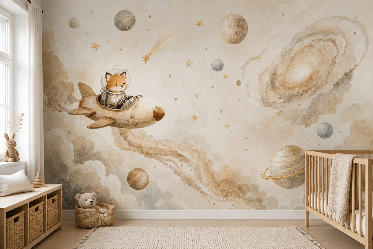 Fox Astronaut Wallpaper Rocket Space Wall Mural