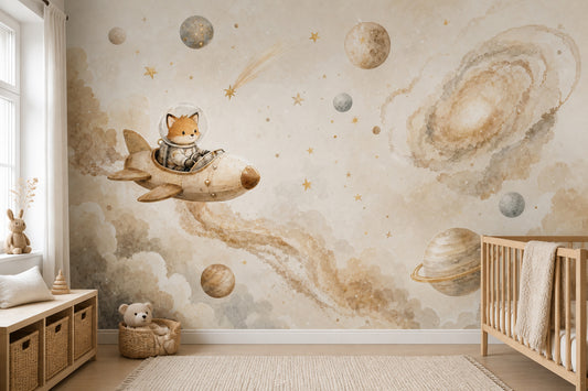 Fox Astronaut Wallpaper Rocket Space Wall Mural