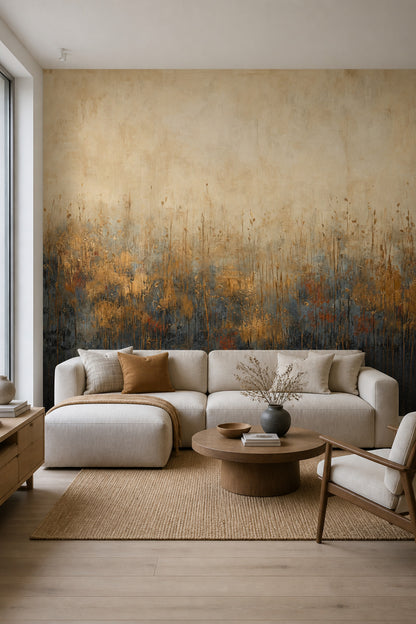 Abstract Meadow Wallpaper Textured Gold Accents Wall Mural