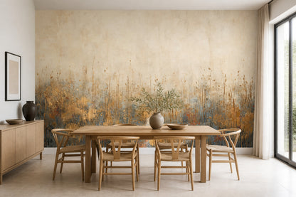 Abstract Meadow Wallpaper Textured Gold Accents Wall Mural