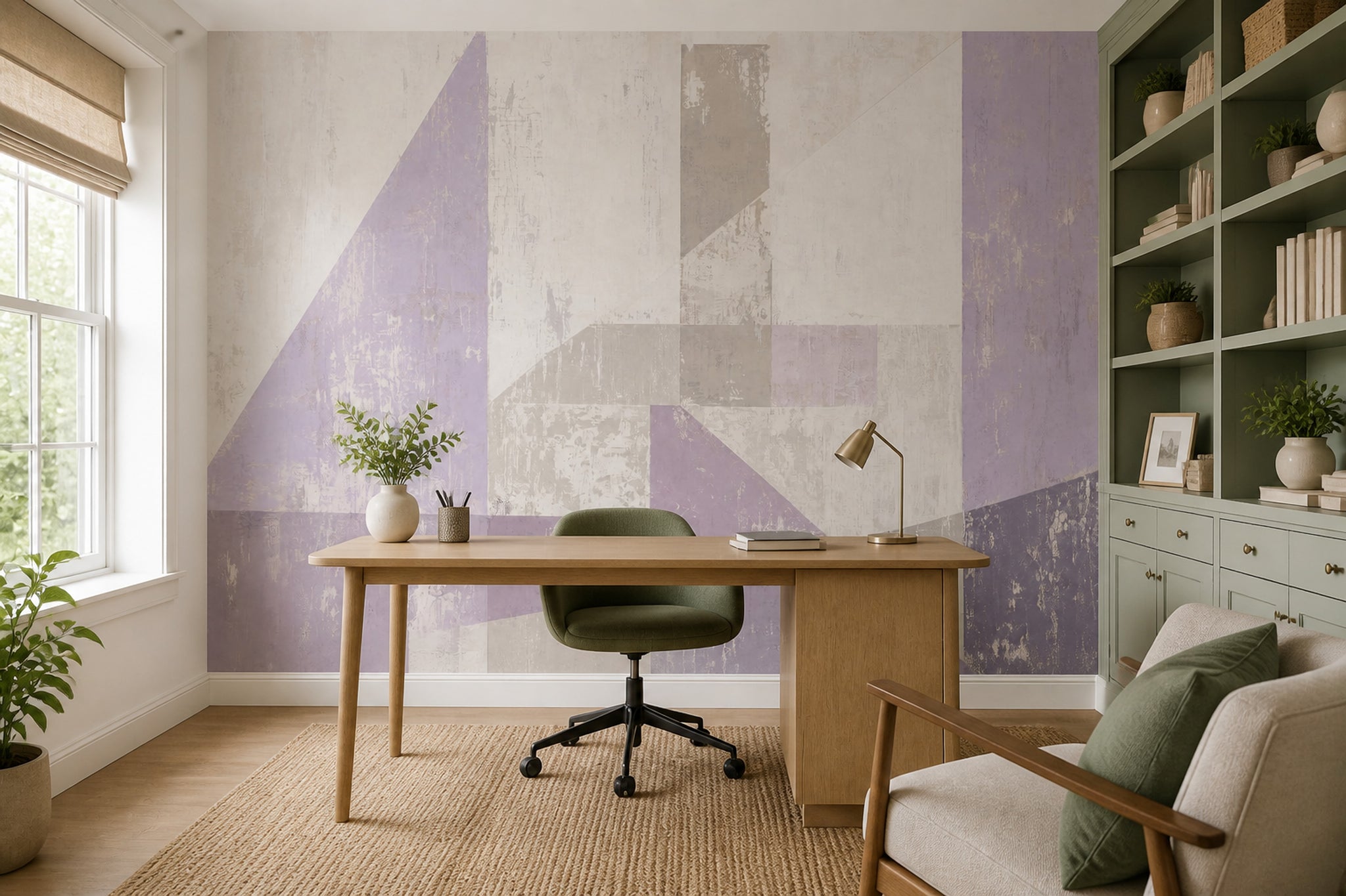 Abstract Wallpaper Geometric Removable Lavender Wall Decor