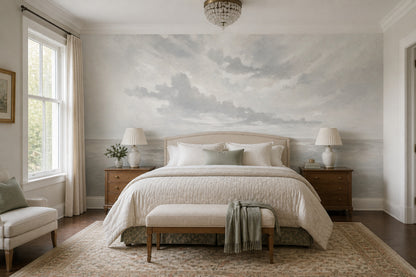 Cloudy Sky Wallpaper Overcast Misty Horizon Wall Mural