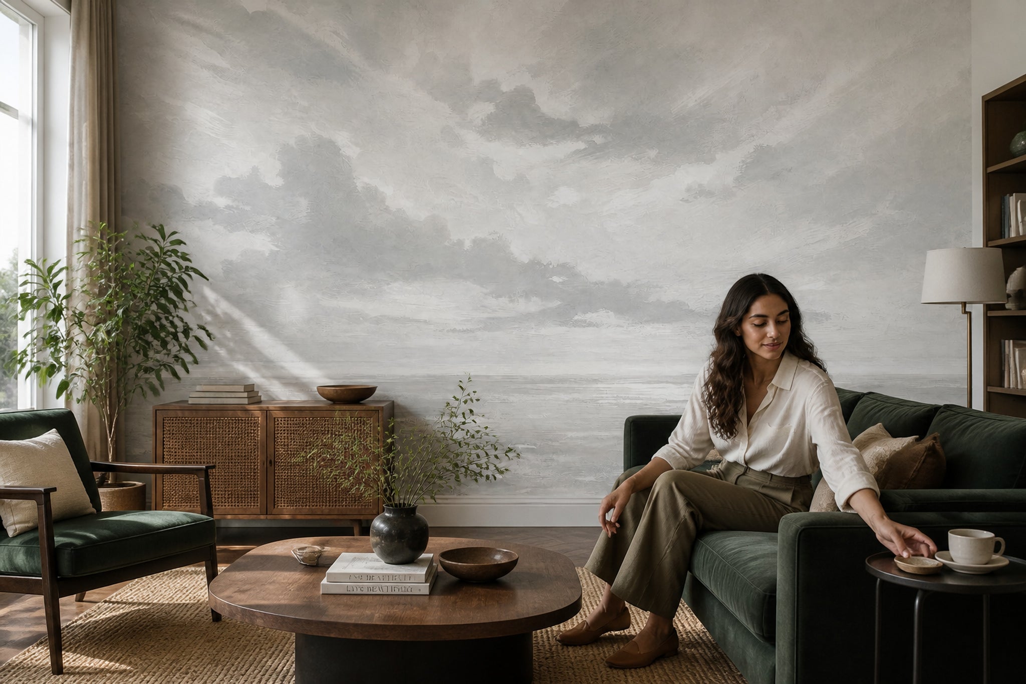 Cloudy Sky Wallpaper Overcast Misty Horizon Wall Mural