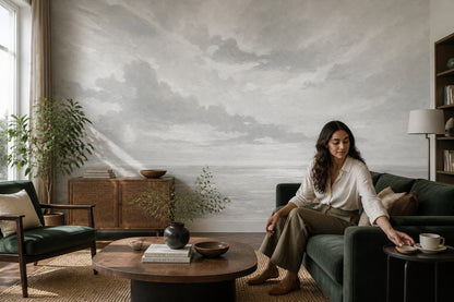 Cloudy Sky Wallpaper Overcast Misty Horizon Wall Mural