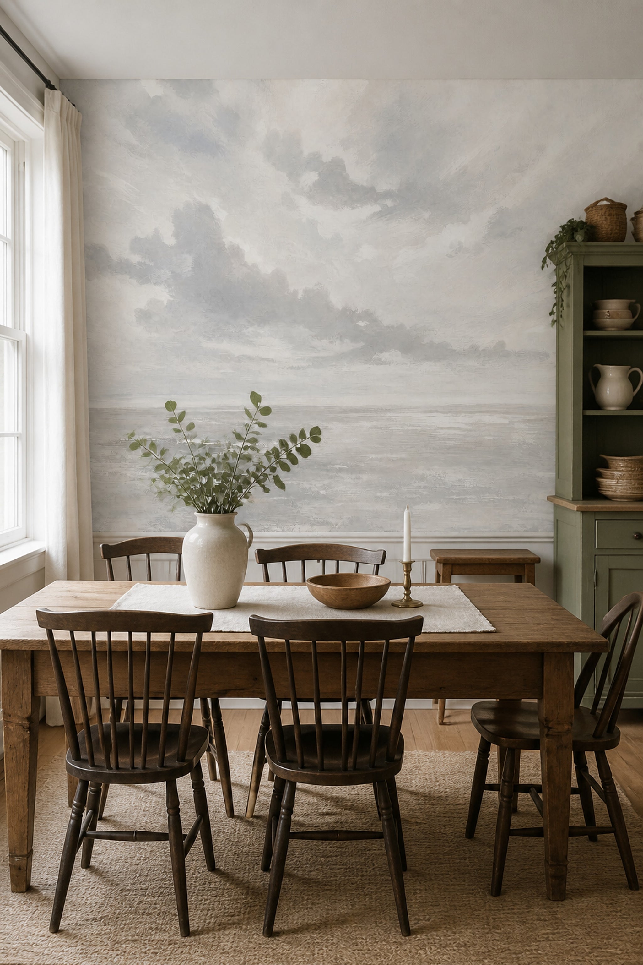 Cloudy Sky Wallpaper Overcast Misty Horizon Wall Mural