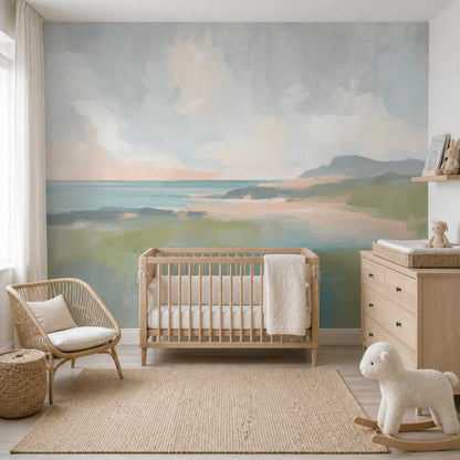 Coastal Landscape Wallpaper Abstract Seascape Removable Painterly Wall Decor