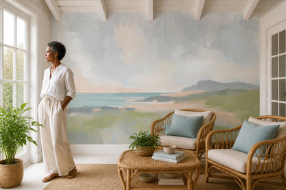 Coastal Landscape Wallpaper Abstract Seascape Removable Painterly Wall Decor
