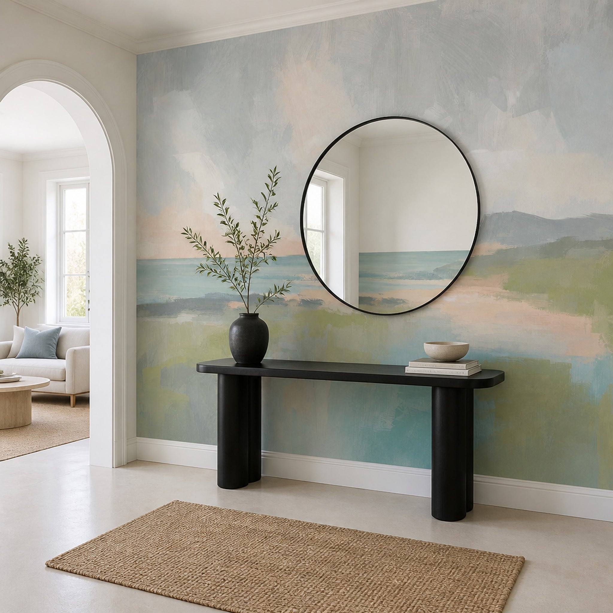 Coastal Landscape Wallpaper Abstract Seascape Removable Painterly Wall Decor