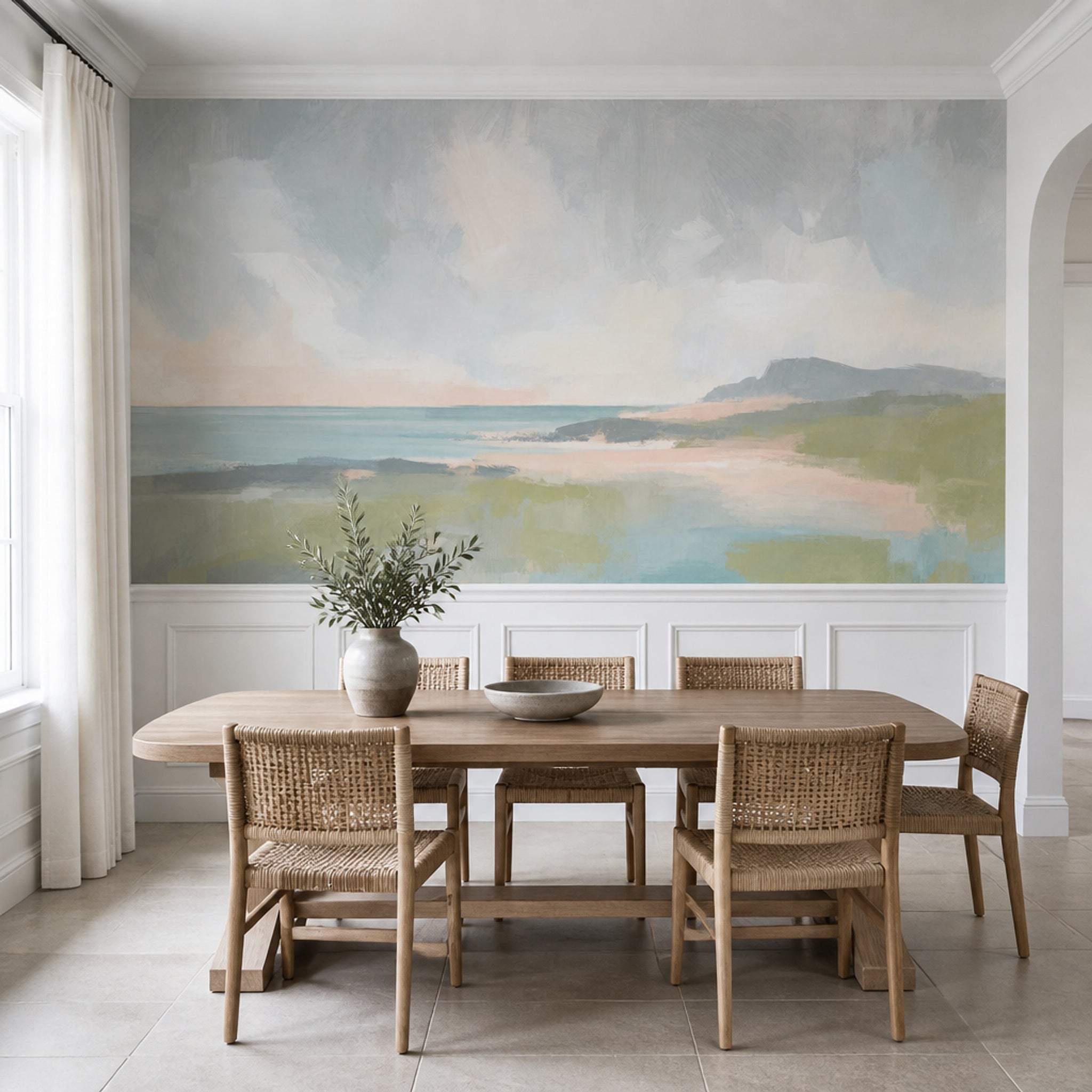 Coastal Landscape Wallpaper Abstract Seascape Removable Painterly Wall Decor