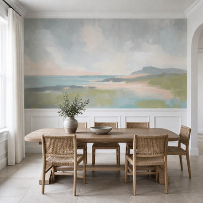 Coastal Landscape Wallpaper Abstract Seascape Removable Painterly Wall Decor