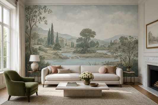 Cloudy Sky Wallpaper Vintage Watercolor Landscape Wall Mural