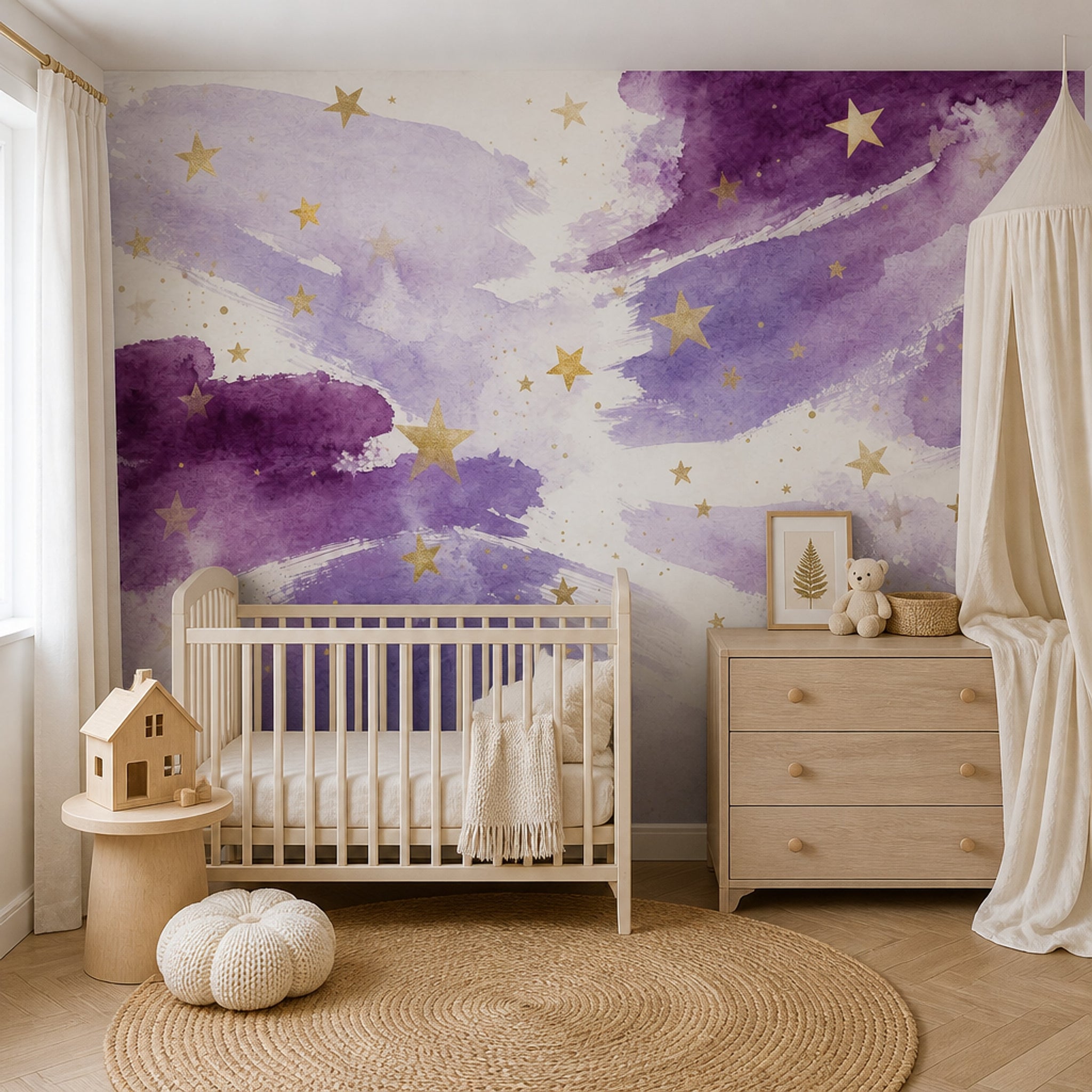 White Background Wallpaper Watercolor Removable Stars Wall Decor