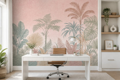 Tropical Foliage Wallpaper Botanical Removable Palm Leaves Wall Decor