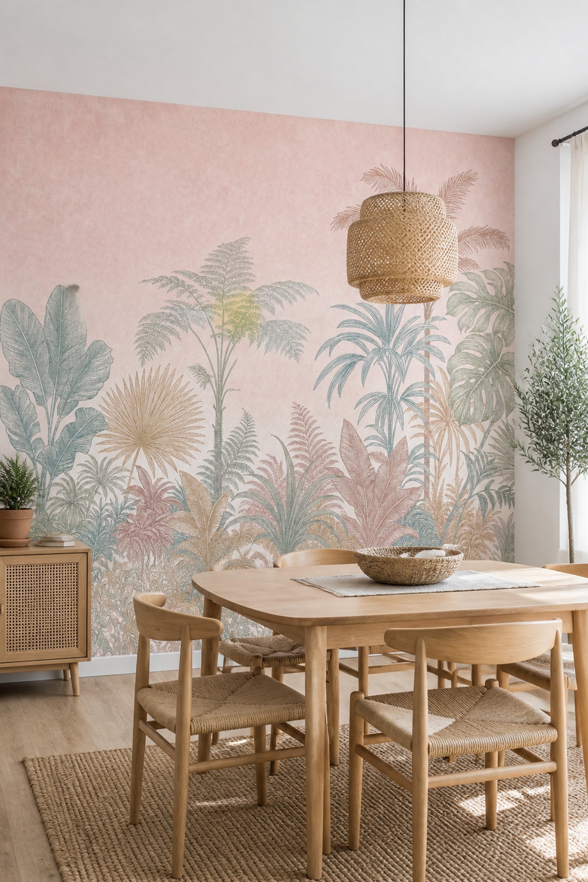 Tropical Foliage Wallpaper Botanical Removable Palm Leaves Wall Decor