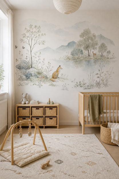 Watercolor Landscape Wallpaper Woodland Fox Wall Mural