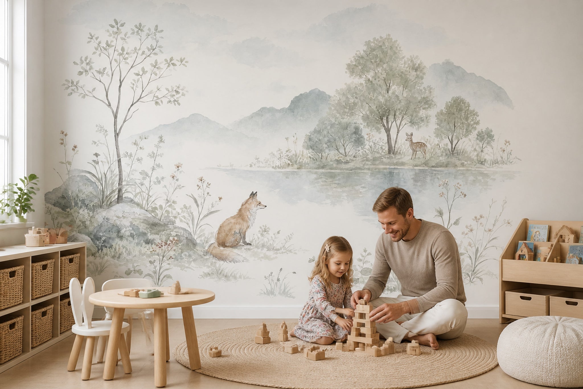 Watercolor Landscape Wallpaper Woodland Fox Wall Mural