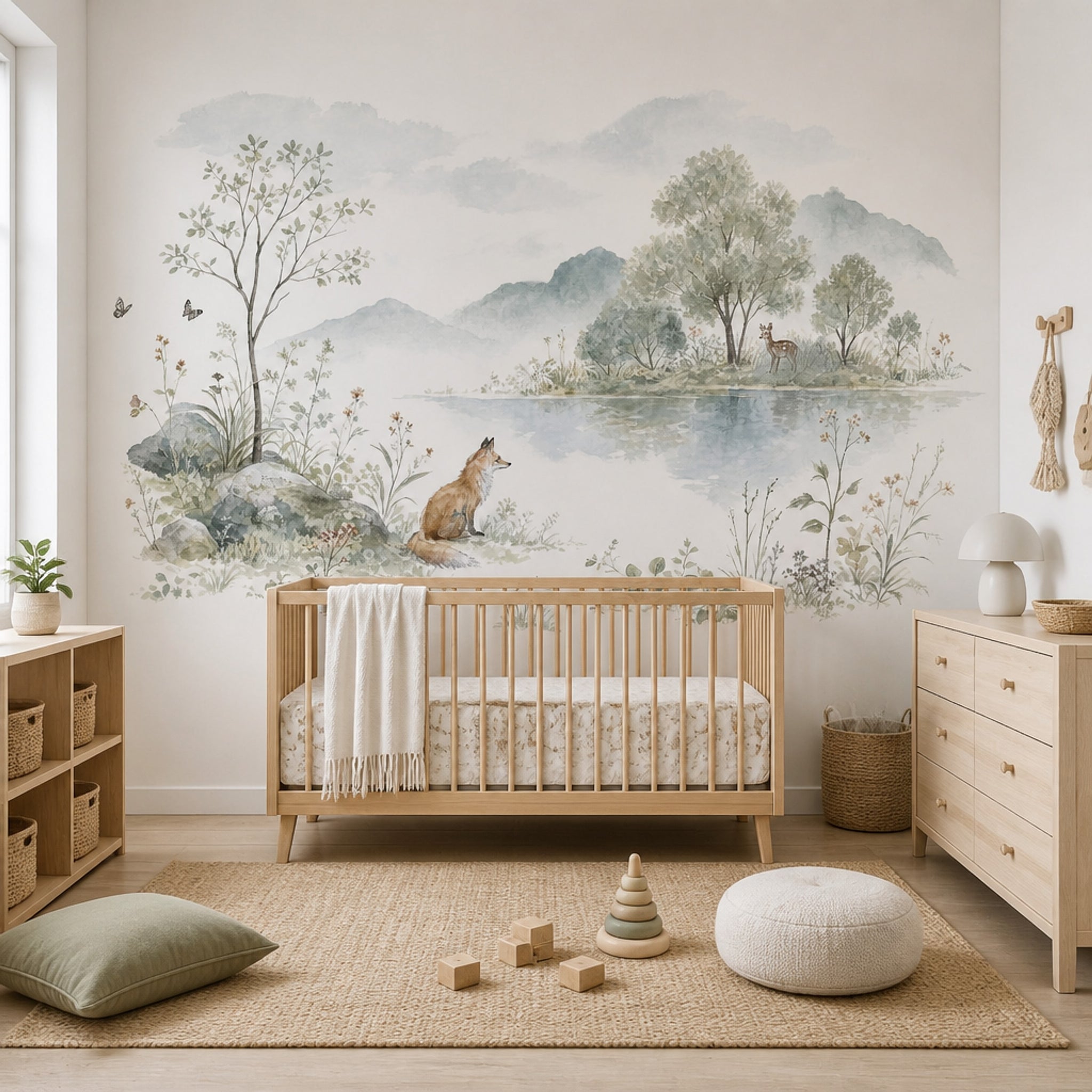 Watercolor Landscape Wallpaper Woodland Fox Wall Mural
