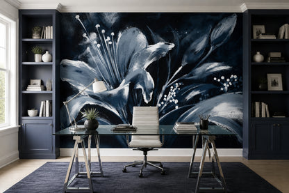 Dark Floral Wallpaper Background White Removable Wall Decor