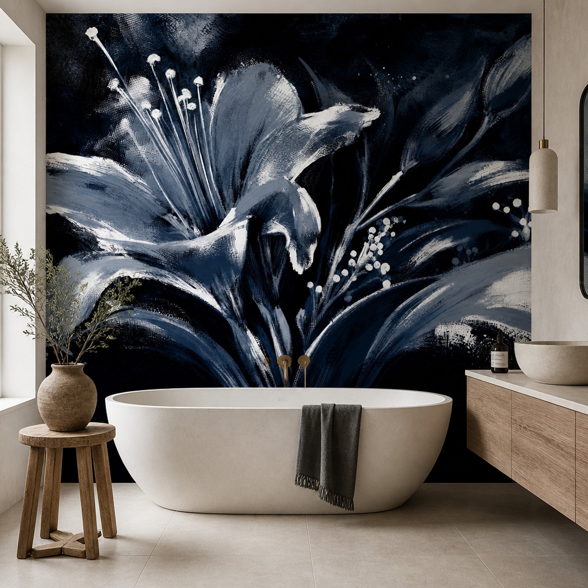 Dark Floral Wallpaper Background White Removable Wall Decor