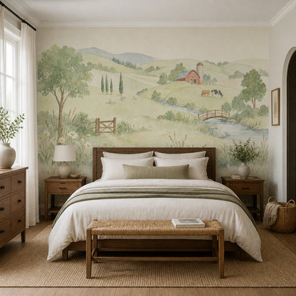 Watercolor Landscape Wallpaper Farmhouse Countryside Removable Rolling Hills Wall Decor