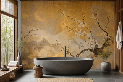 Cherry Blossoms Wallpaper Asian Inspired Serene Landscape Removable Wall Decor