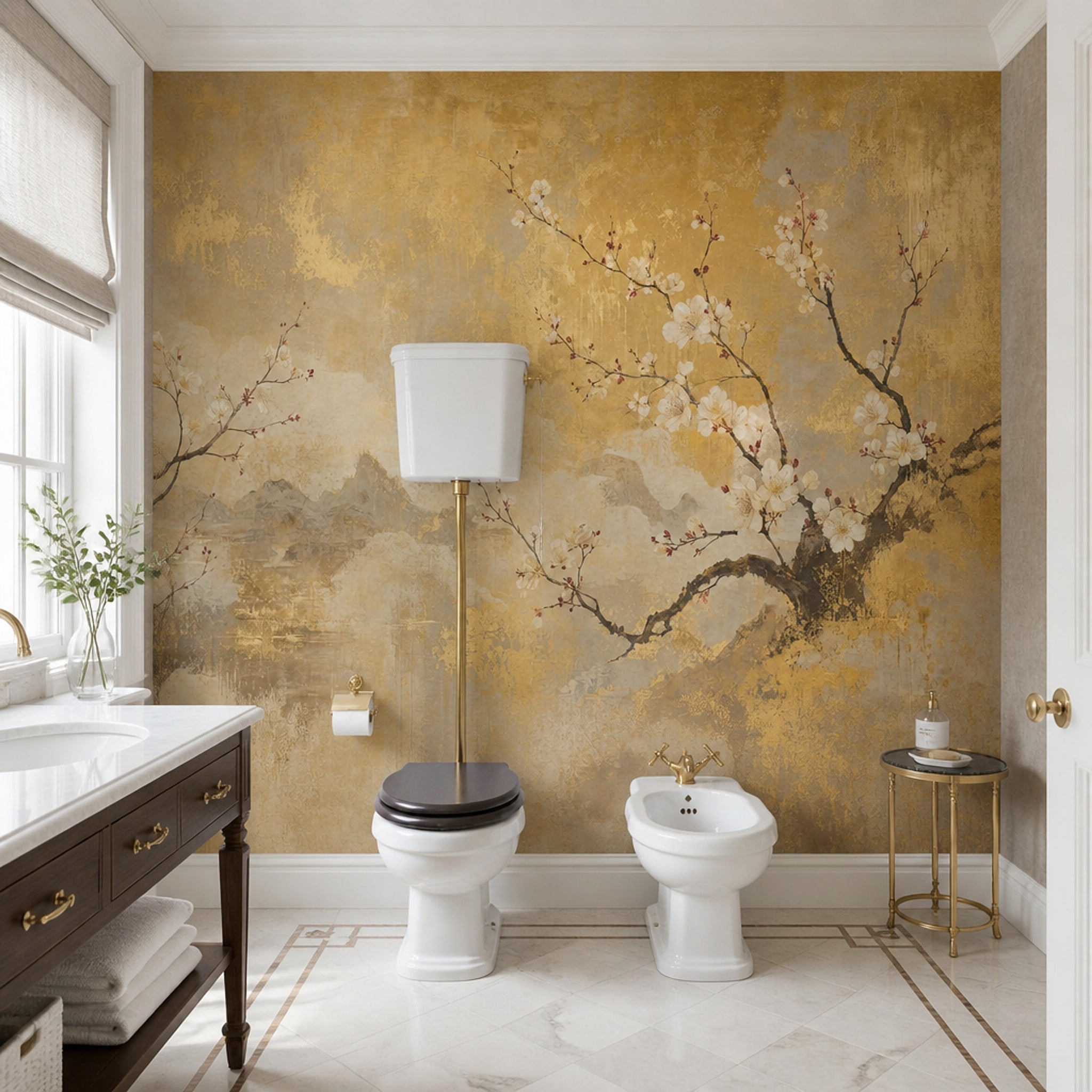 Cherry Blossoms Wallpaper Asian Inspired Serene Landscape Removable Wall Decor
